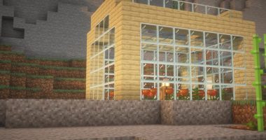 Gewächshaus aus Holz und Glas in der Spielwelt von BlacklightSMP
